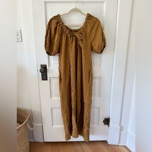 FREE PEOPLE Mustard Midi Dress with tie and slits